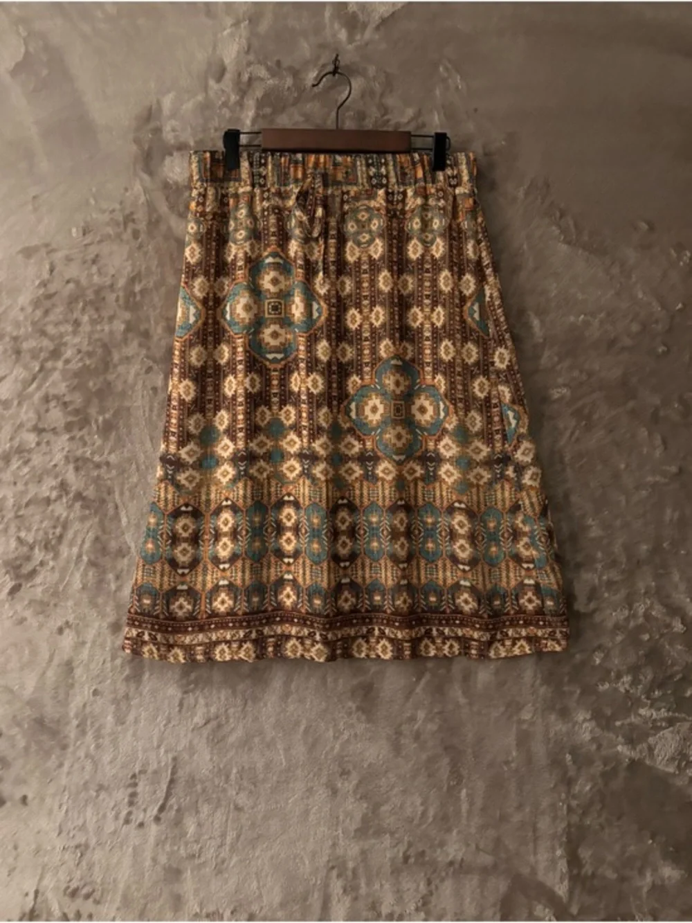 Lapis Geometric Pattern Midi Skirt Women’s Size L Brown and Teal